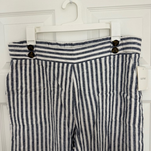 Ellen Tracy Linen Blend Stripes Wide Leg Pull On Pants Women Large Beach Coastal - Picture 3 of 10